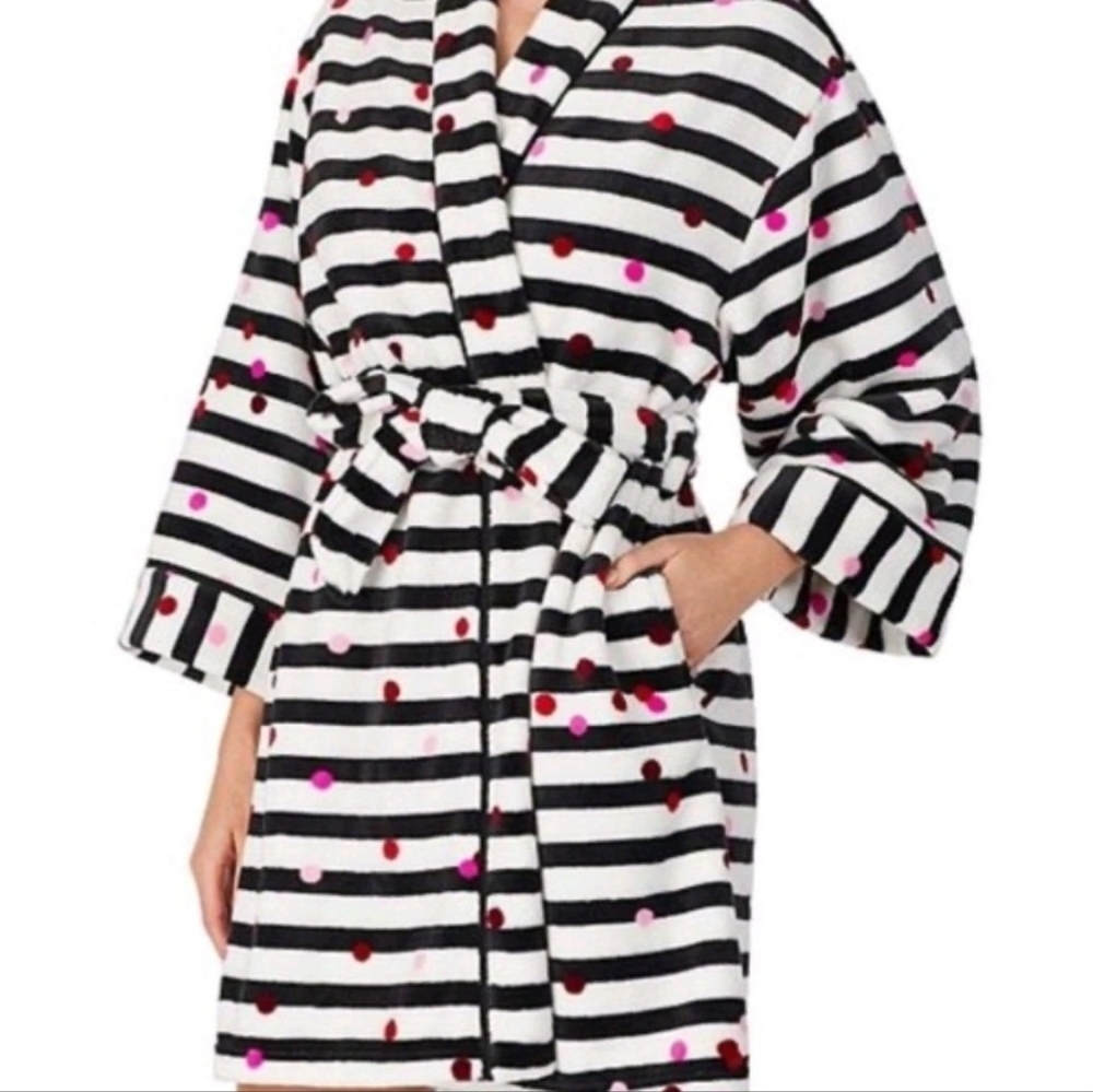 Kate Spade New York Chenille Wrap Robe Striped Polka Dot Soft Lounger size XS/S